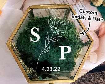 Personalized Hexagon Glass Ring Box with Initials and Date