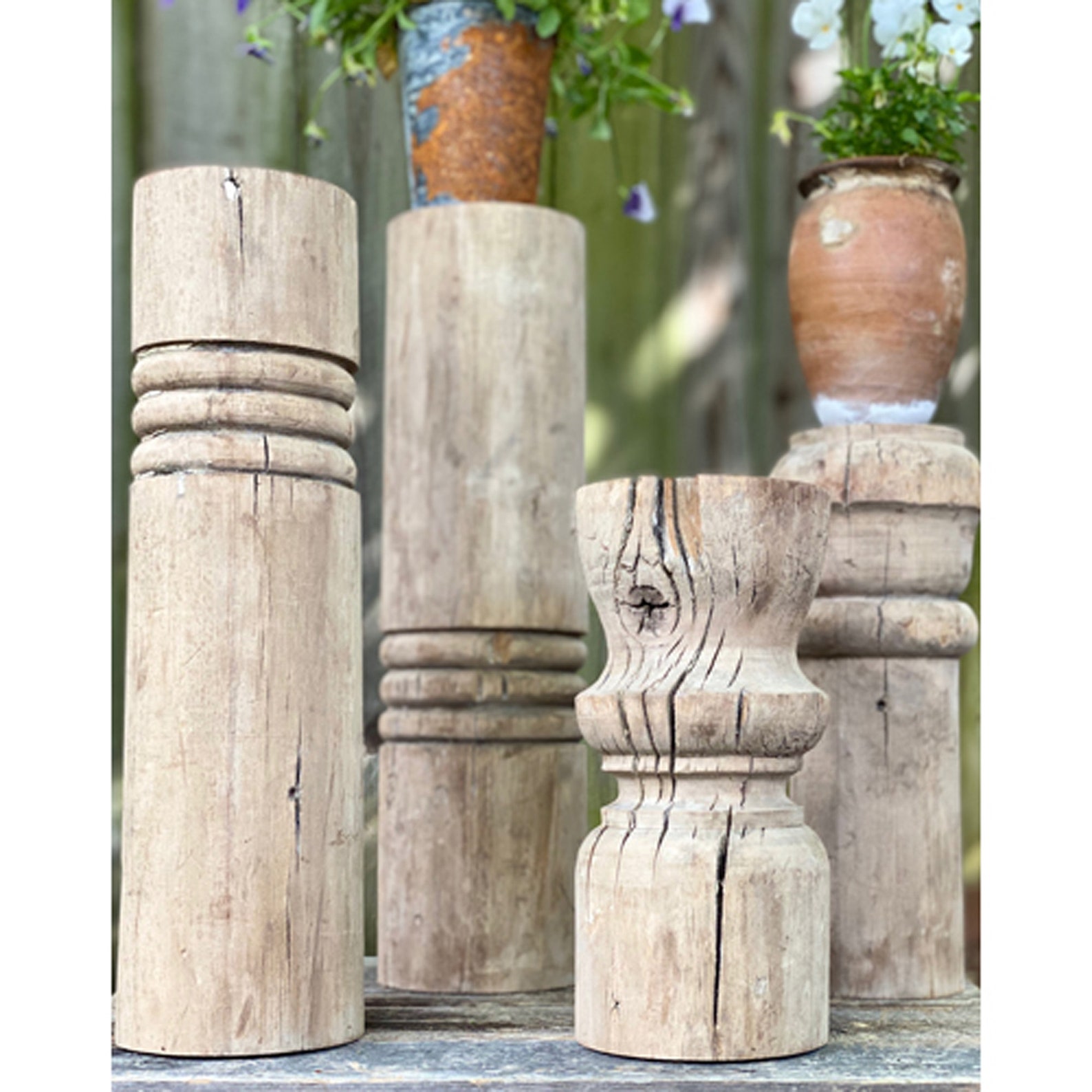 Distressed Wood Vintage Pillar Holders Set of 4 Type 201 Etsy