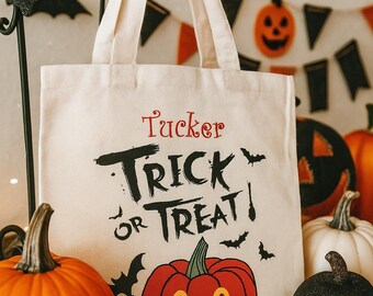 Halloween Canvas Trick-or-Treat Tote Bag Personalized Embroidered
