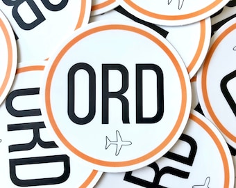 ORD Chicago O'Hare Airport Code, Travel Sticker 3" | Laptop Stickers, Suitcase Stickers, Water Bottle Stickers, Laptop Decal, Airport Decal