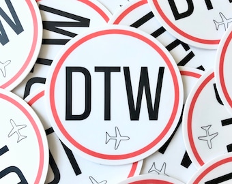 DTW Detroit Airport Code, Travel Sticker 3" | Laptop Stickers, Suitcase Decals, Water Bottle Stickers, Michigan Decal, Laptop Decal