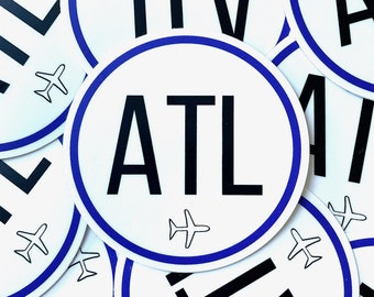 ATL Atlanta Airport Code, Travel Sticker 3" | Laptop Stickers, Suitcase Stickers, Water Bottle Stickers, Atlanta Decal, ATL Sticker