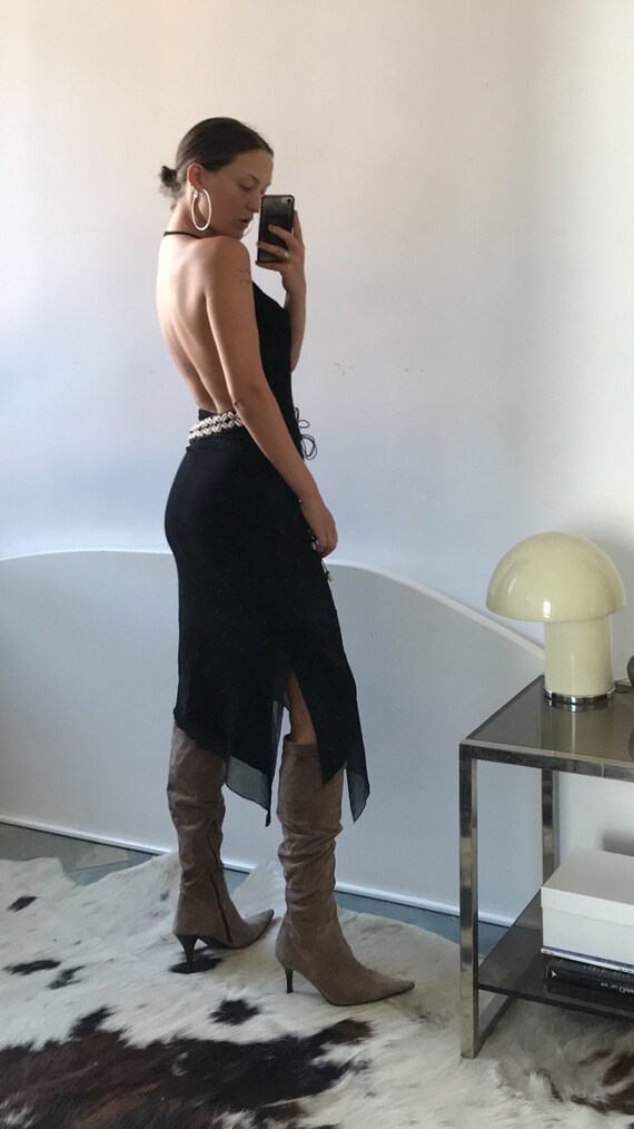 Cowl Neck Mesh Halter Dress