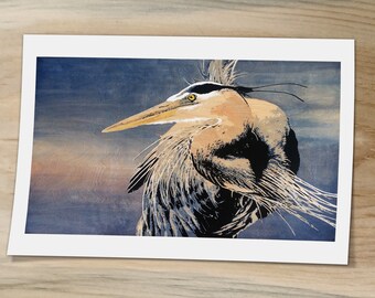 Great Blue Heron Premium Art Print | Peaceful Wall Art | Wildlife Print | 6x8 | 10x12