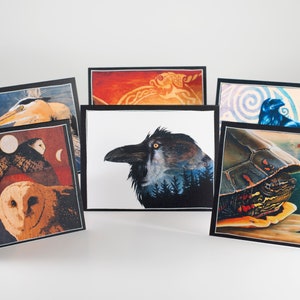 6 CARTES D’ART PREMIUM Pack de variétés d’animaux / sauvages, ensemble de cartes d’art originales