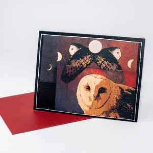 PREMIUM ART CARD Phases de la chouette effraie et de la lune | Carte de vœux originale | Carte cadeau
