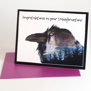 PREMIUM ART CARD Transformation du loup et du corbeau, carte de vœux / cadeau d’art originale pour trans et transition