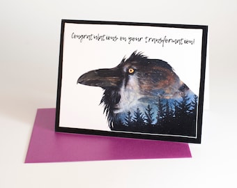 PREMIUM ART CARD Wolf and Raven Transformation, Original Art Greeting/Gift Card for Trans and Transition