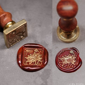 Lotus Flower original vintage wax seal stamp / square/round