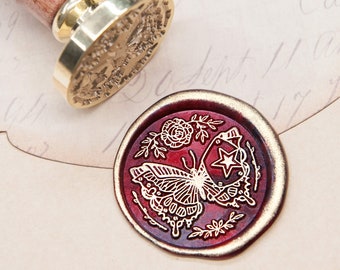 Big 1.2" Metallic Butterfly Wax Seal Stamp, Large Size Bullet Journal Stamp - Original Design