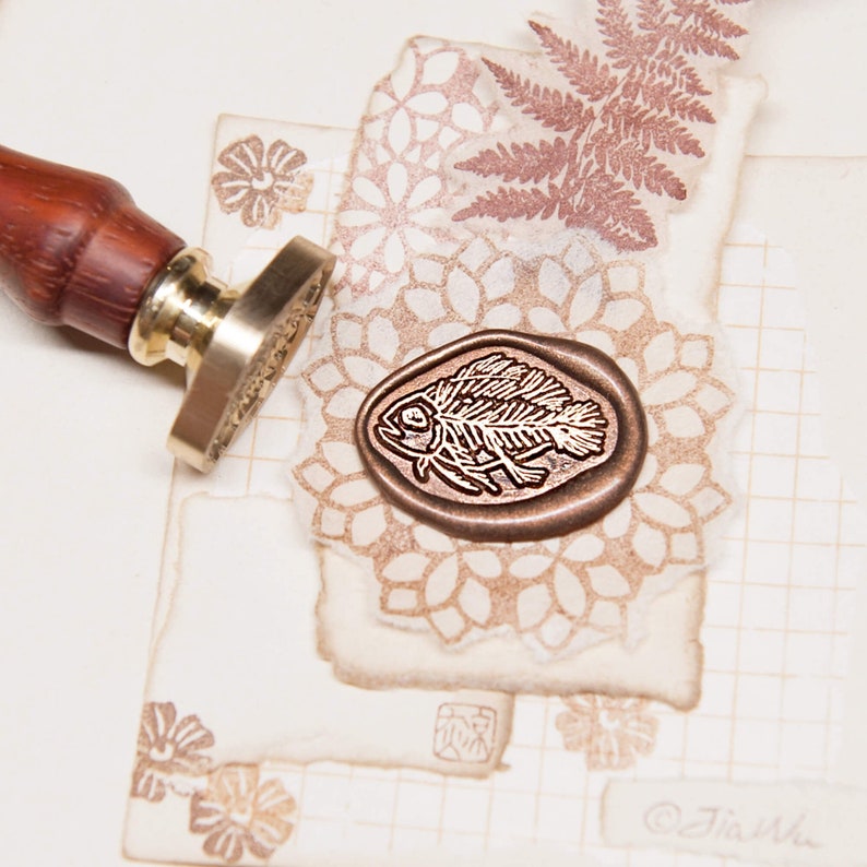 Fish Fossil Wax Seal Stamp, Special Shape Wax Stamp, Original Design Junk Journal Accessories immagine 1