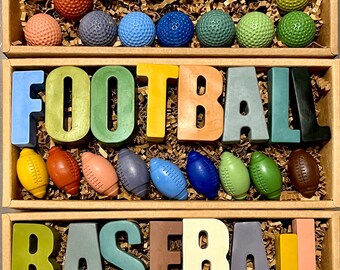 CRAYONES DEPORTIVOS Naturales No tóxicos hechos a mano desde cero - regalos de fiesta, decoraciones, relleno de canastas, regalos de fiesta, tema deportivo
