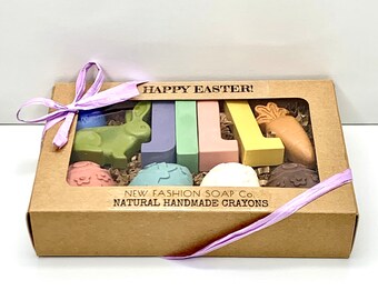 CRAYONES CON NOMBRE Naturales No tóxicos hechos a mano desde cero - regalos de fiesta, decoraciones, relleno de canastas de Pascua