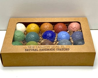 CRAYONES DE BALÓN DE FÚTBOL - Naturales, no tóxicos, hechos a mano desde cero: regalos de fiesta, decoraciones, relleno de cestas, regalo de fiesta de cumpleaños, decoración con temática deportiva