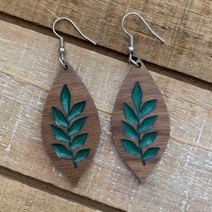 Wood and Resin Leaf Dangle Earrings