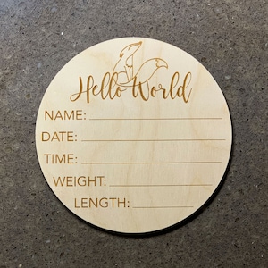 Birth Stat Round Wooden Sign | Birth Announcement Sign | Hello World