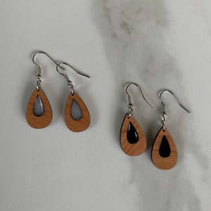 Wood and Resin Teardrop Earrings