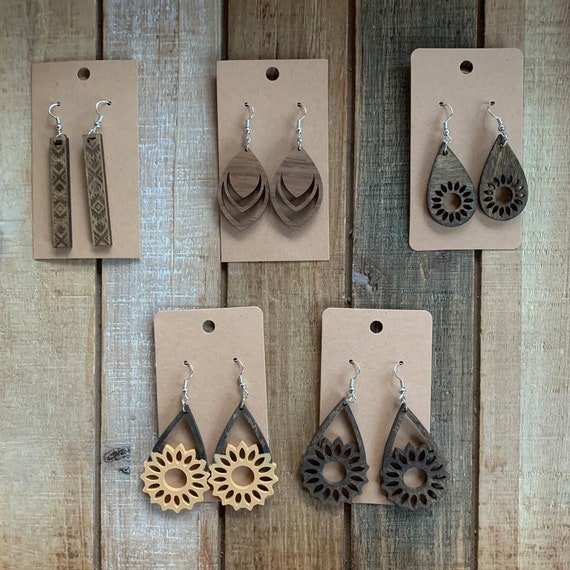 Lightweight Wood Dangle Earrings