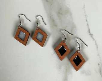 Pendientes diamond drop de madera y resina