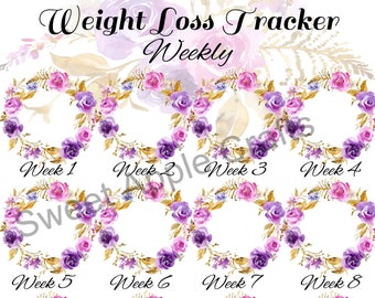 Weekly Weight Loss Tracker - Purple and Brown Watercolor