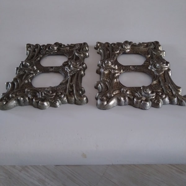 Vintage Pair of Fancy Electrical Outlet Covers, w/ Floral/Botanical Motif.  Hollywood Regency /Cottage / Paris Apartment