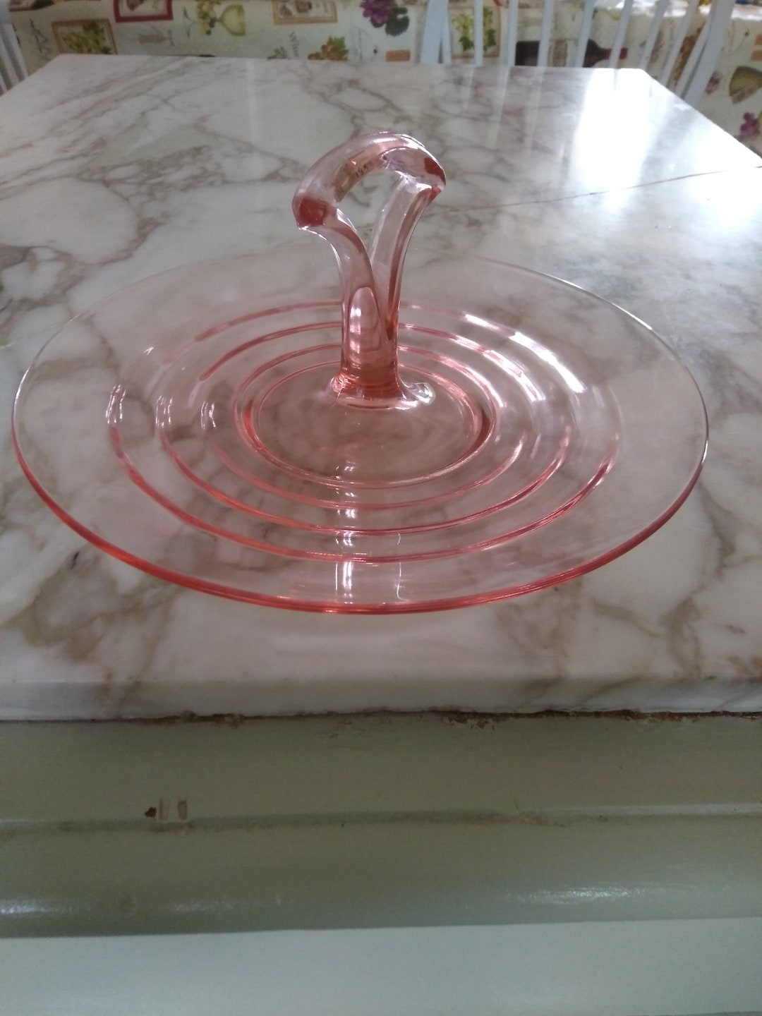 Elegant Pink Glass Serving Dish for Cookies, Finger Sandwiches Etc W