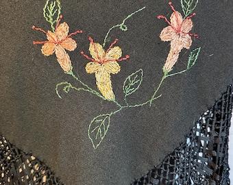 Vintage Fringed Embroidered Shawl