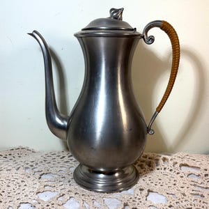 Vintage Hanle & Debler Pewter Tea Set Distinctive American Pewter Teapot, Creamer and Sugar Bowl mid century Tableware