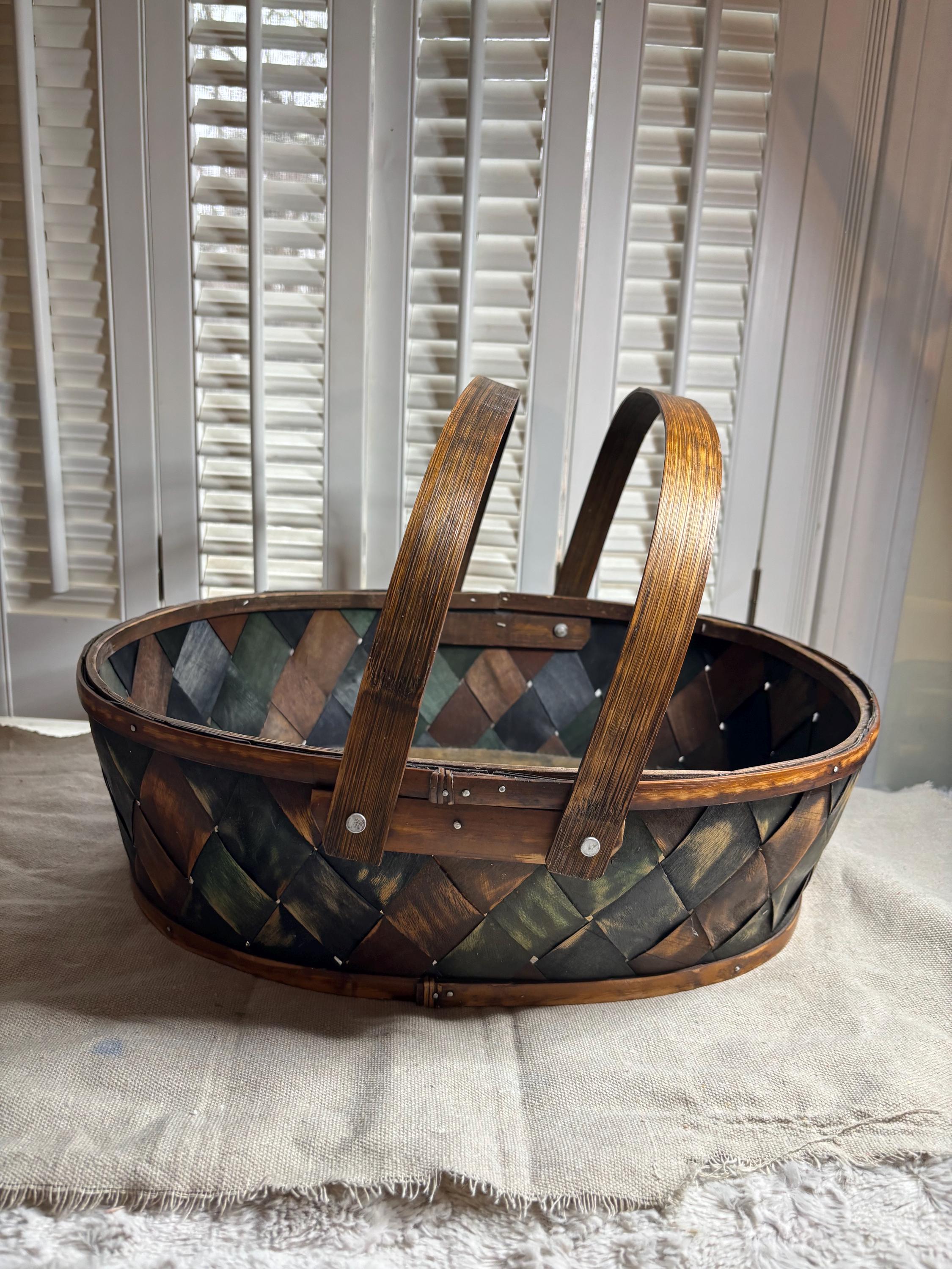 Vintage Oval Wood Splint Gathering Basket, Rustic Farmhouse Cottage ...