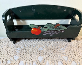 Vintage Farmhouse Wooden Shelf – Hand Painted Fruit, Key Rack