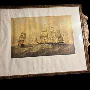 Vintage Nautical Ship Print Framed | Maritime Wall Art | Tall Ship Ocean Scene | Coastal Decor | Mid Century Nautical Picture