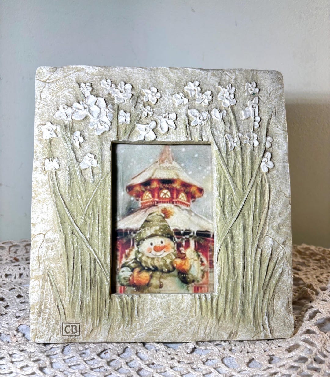 Vintage Cottage Floral Picture Frame | Winter Snowman Print | Textured ...