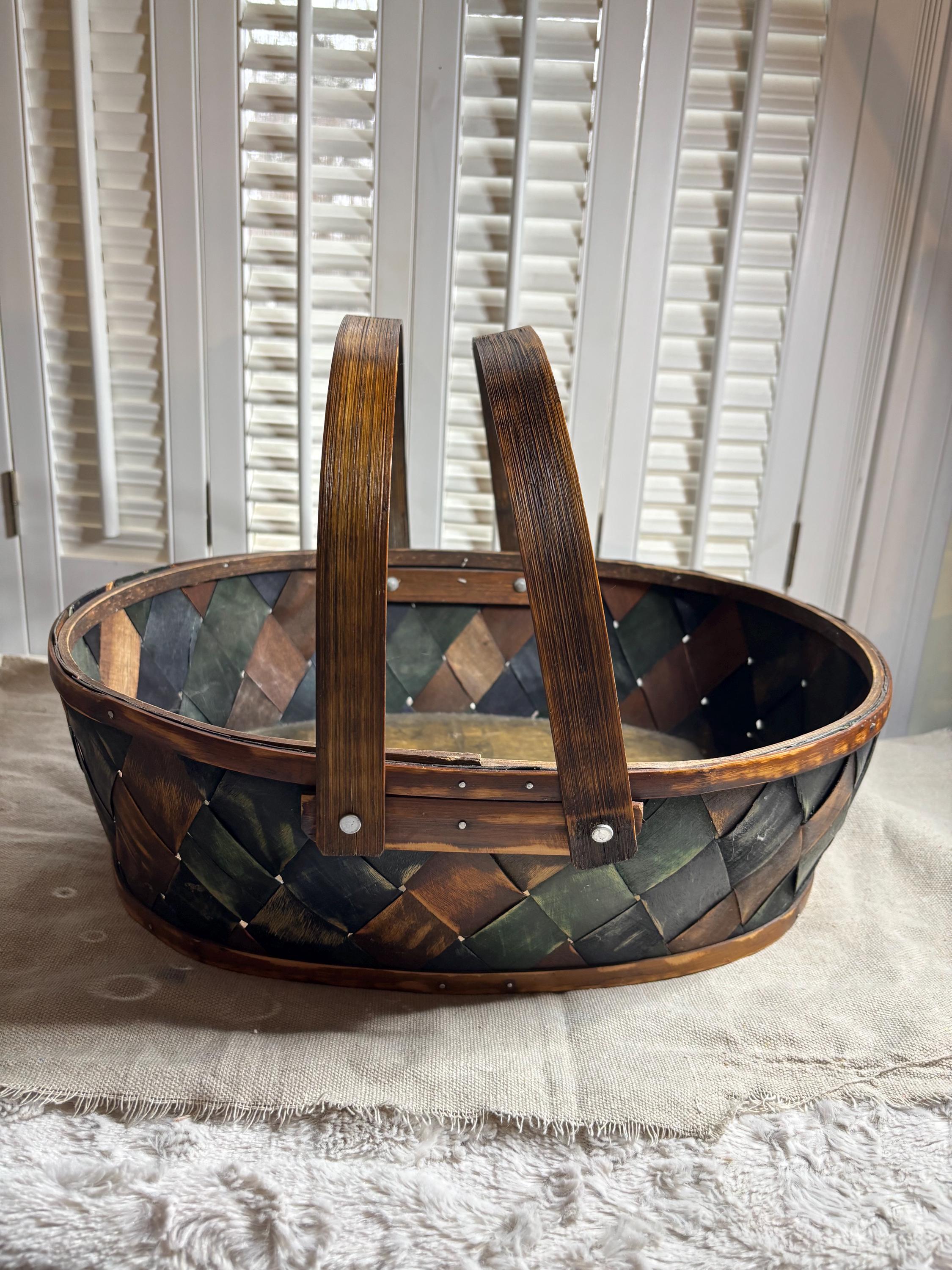 Vintage Oval Wood Splint Gathering Basket, Rustic Farmhouse Cottage ...