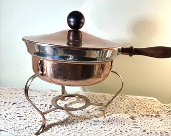 Vintage Copper Chafing Dish with Stand | Mid-Century Bronzeware Japan