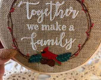 Floral Embroidery Hoop Art 5.5” Hand Stitched Wall Hanging Cottagecore Shelf Decor