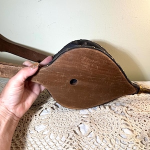 Vintage Wood & Leather Fireplace Bellows with Brass Nozzle – Rustic Cabin Decor