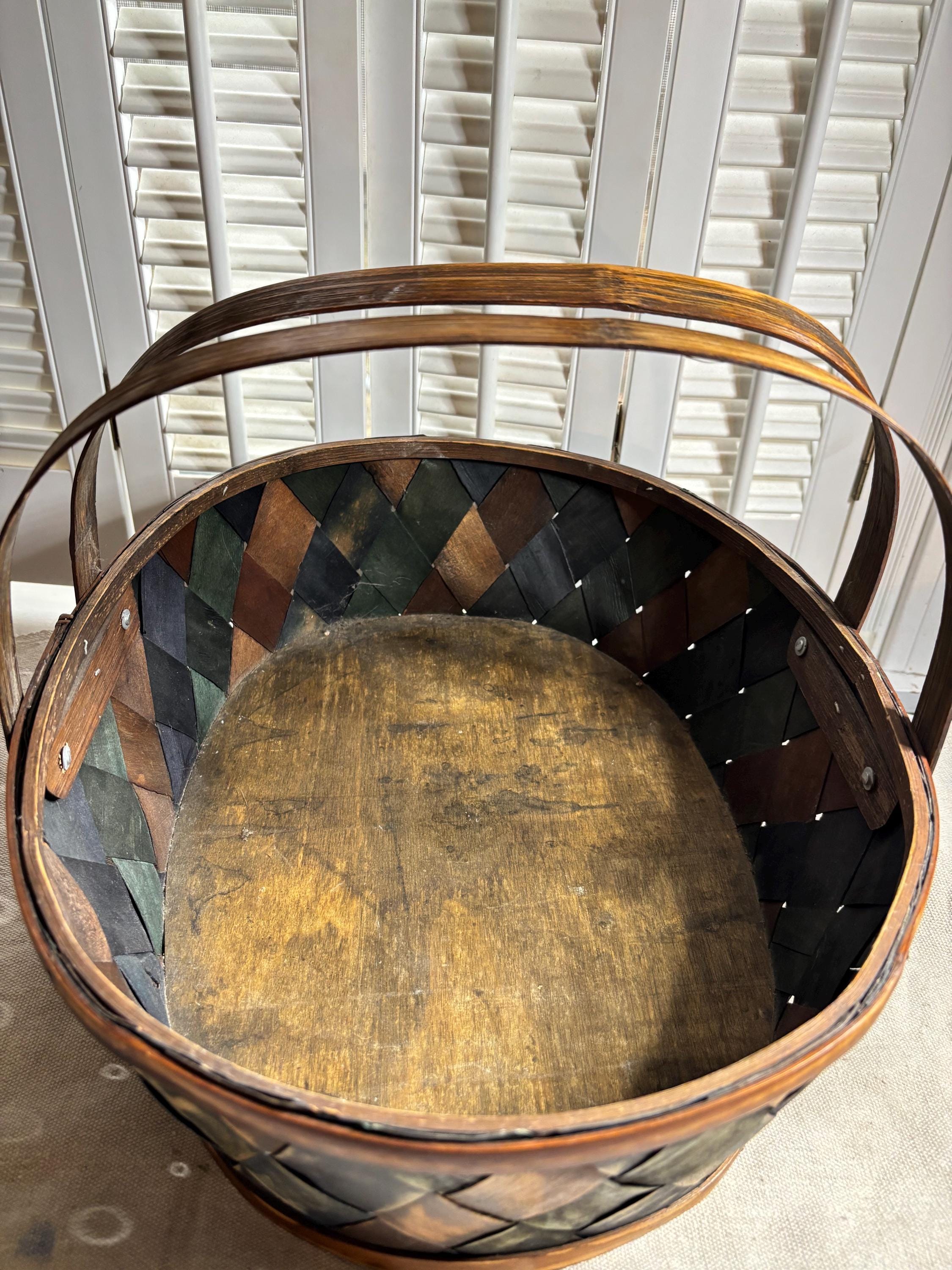 Vintage Oval Wood Splint Gathering Basket, Rustic Farmhouse Cottage ...