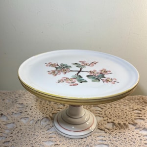 Vintage Pedestal Cake Stand with Hand-Painted Floral Design – Mid-Century Porcelain Dessert