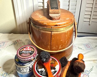 Antique Wooden Shoe Shine Kit | Primitive Shoeshine Box | Early 1900s Americana Decor