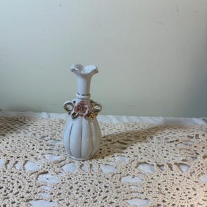 White Floral Porcelain Vase Handcrafted Rose Design Cottagecore Style37
