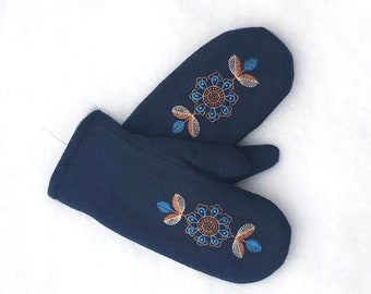 Felted Wool Embroidered Mittens