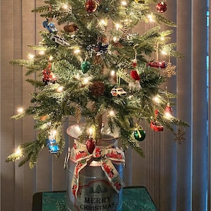 4.5-ft Pine Traditional Slim Christmas Tree 100 White Clear Incandescent Lights with Miniature Cars and Glass Ornaments