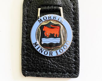 Morris Minor 1000 British Car Collector Handgefertigte Schwarze Leder Schlüsselanhänger