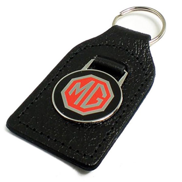 MG Red Gold Octagon On Black British Sports Car Collector Handcrafted Black Leather Key Fob