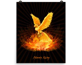 Phoenix Rising Poster, Phoenix Art, Phoenix Poster, Fire Bird, Phoenix Bird, Art, Illustration, Poster, Print, Wall Art, Fantasy, Rebirth