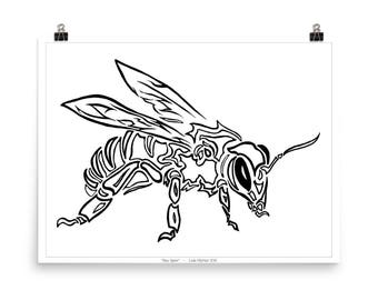 Bee Spirit, Art, Poster, Print, Bee Poster, Bee Print, Bee Wall Art, Queen Bee, Honey Bee, Bumble Bee, Bee Tribal Art, Bee Illustration,