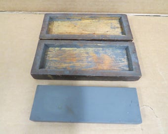 Vintage Razor Knife Sharpening Stone Hone Oilstone Oil Tool Wood Fitted Box