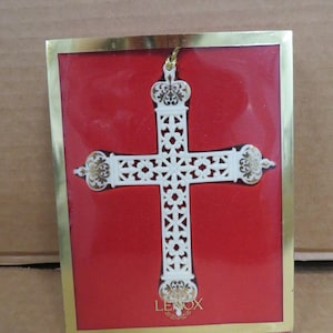 Lenox Pierced Gold Cross Porcelain Christmas Holiday Ornament IOB
