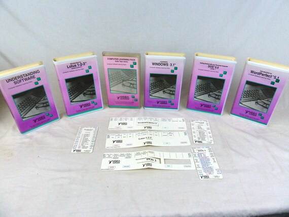 Vtg Video Professor Vhs Computer Learning Pack Lotus 1 2 3 Wordperfect 51 Windows 31 Dos 50 Audio Tape Library - 
