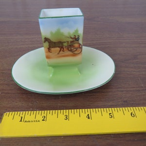 Antique Schwarzburg Porcelain Matchbox Holder Rare Dish Base Horse Drawn Buggy